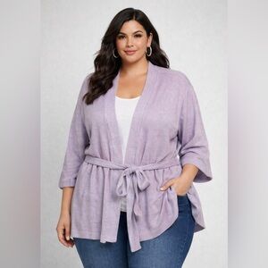Lane Bryant Tie Front Cardigan Lavender‎ Purple Heathered Knit Womens 26 28 NWT